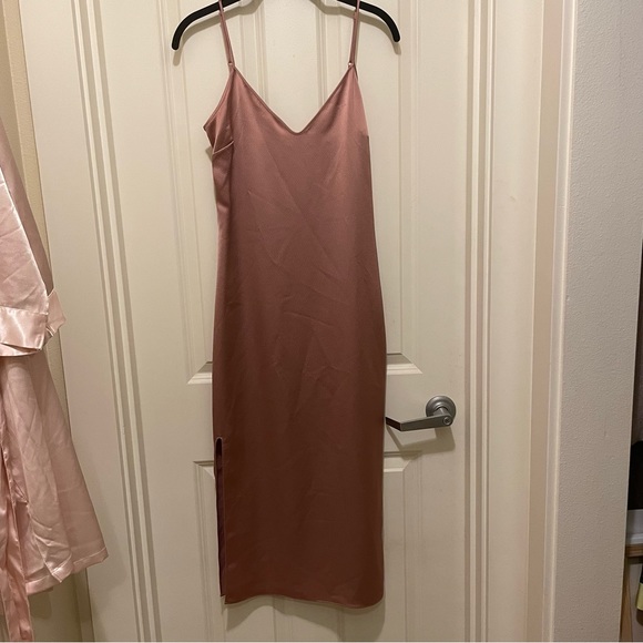 Trouvé Mauve Light Pink Slip Dress with Slit - Midi Slip Dress Size XS - Picture 4 of 9